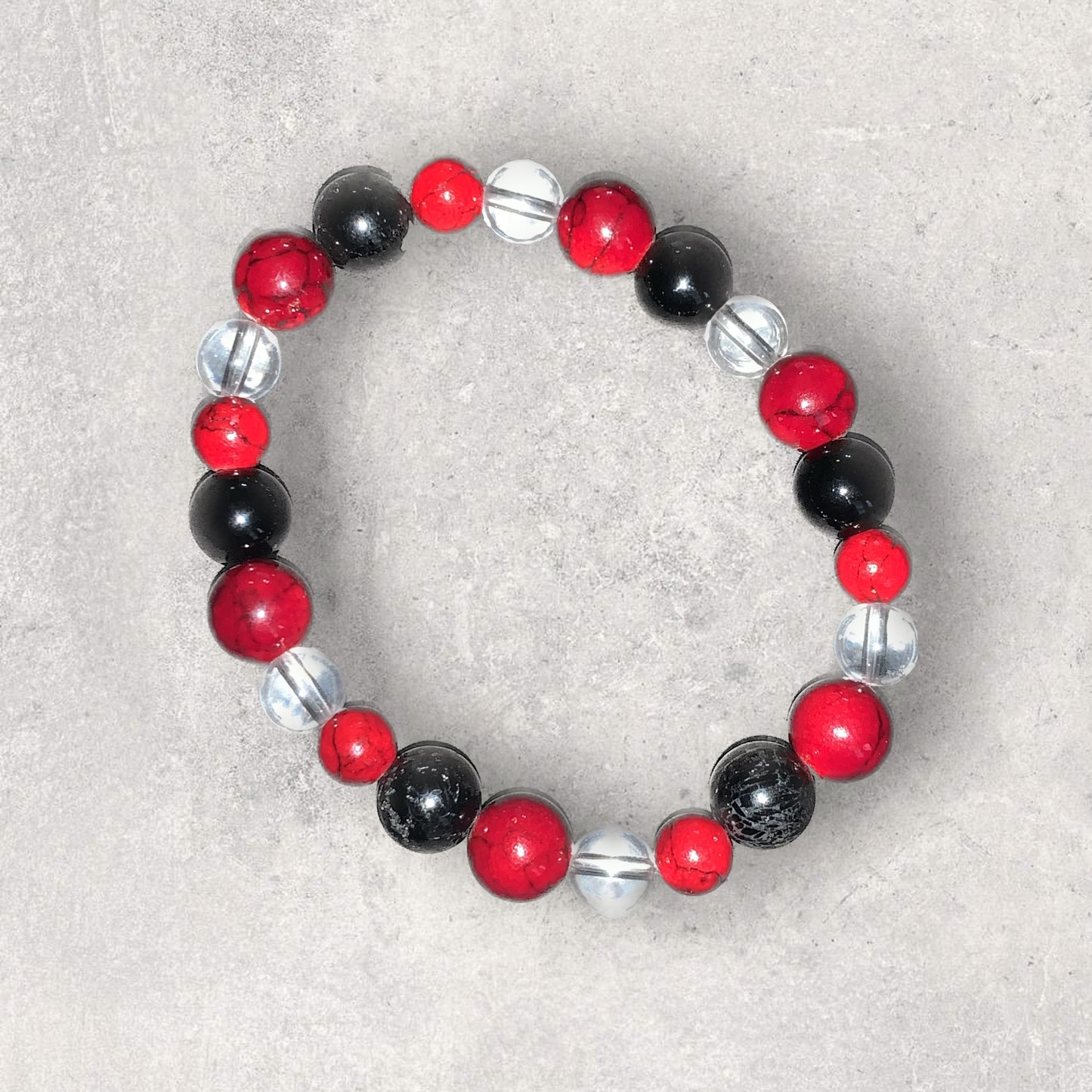 Original Red Agate, Clear Quartz, & Black Onyx Beaded Bracelet