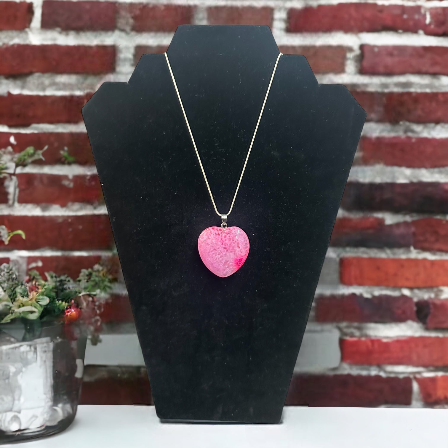 pink agate heart pendant