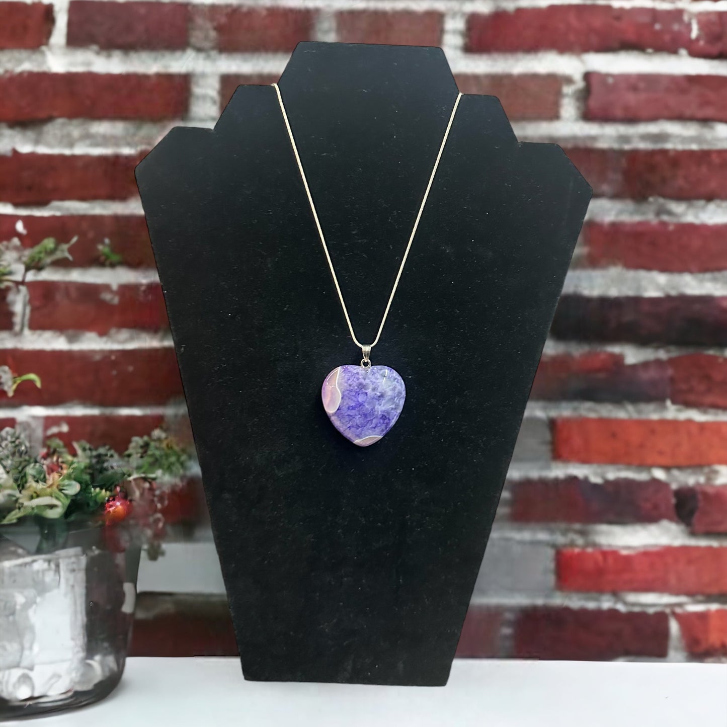 purple agate heart pendant