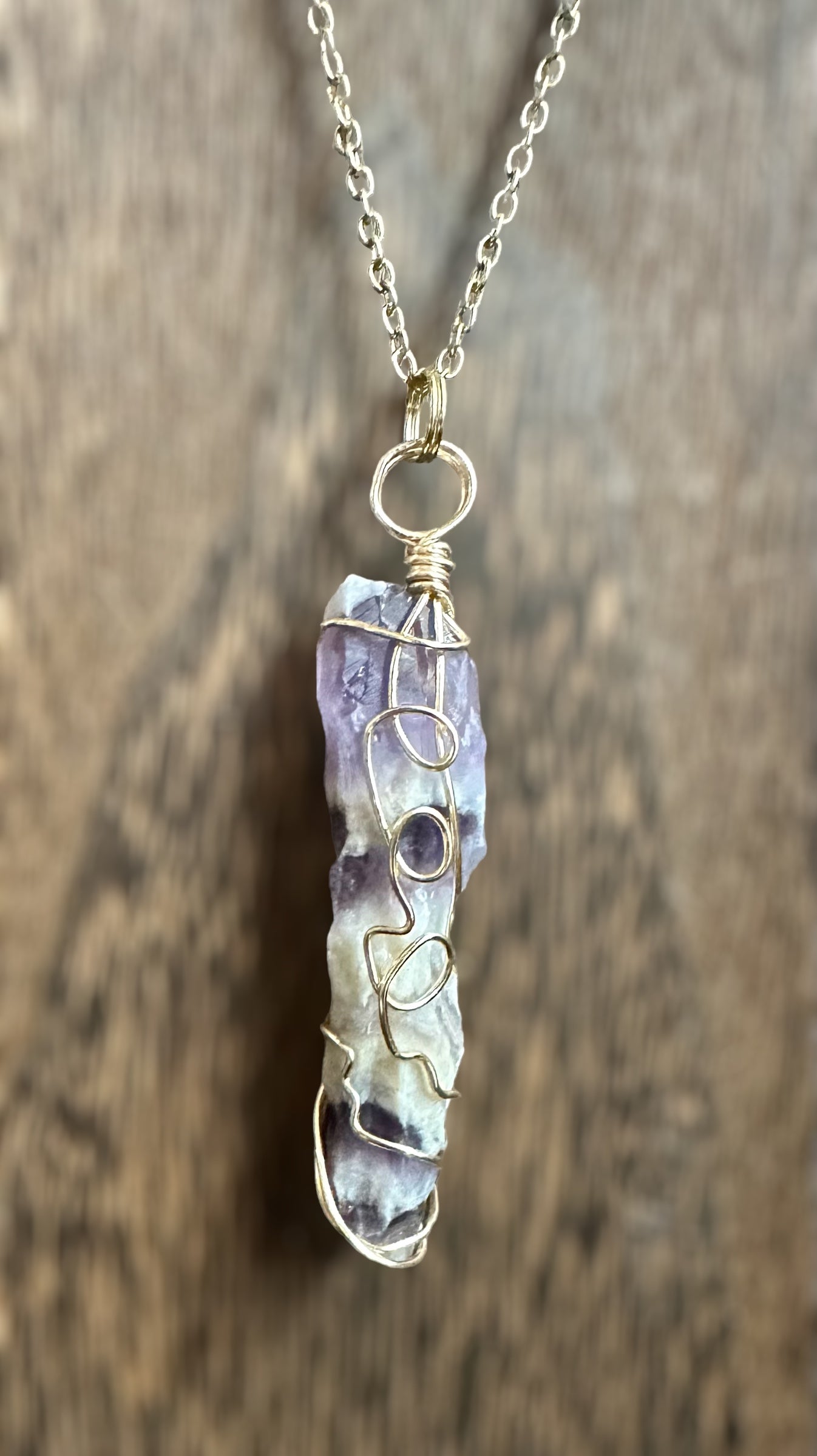 Original Chevron Amethyst Wire Wrapped Pendant Necklace