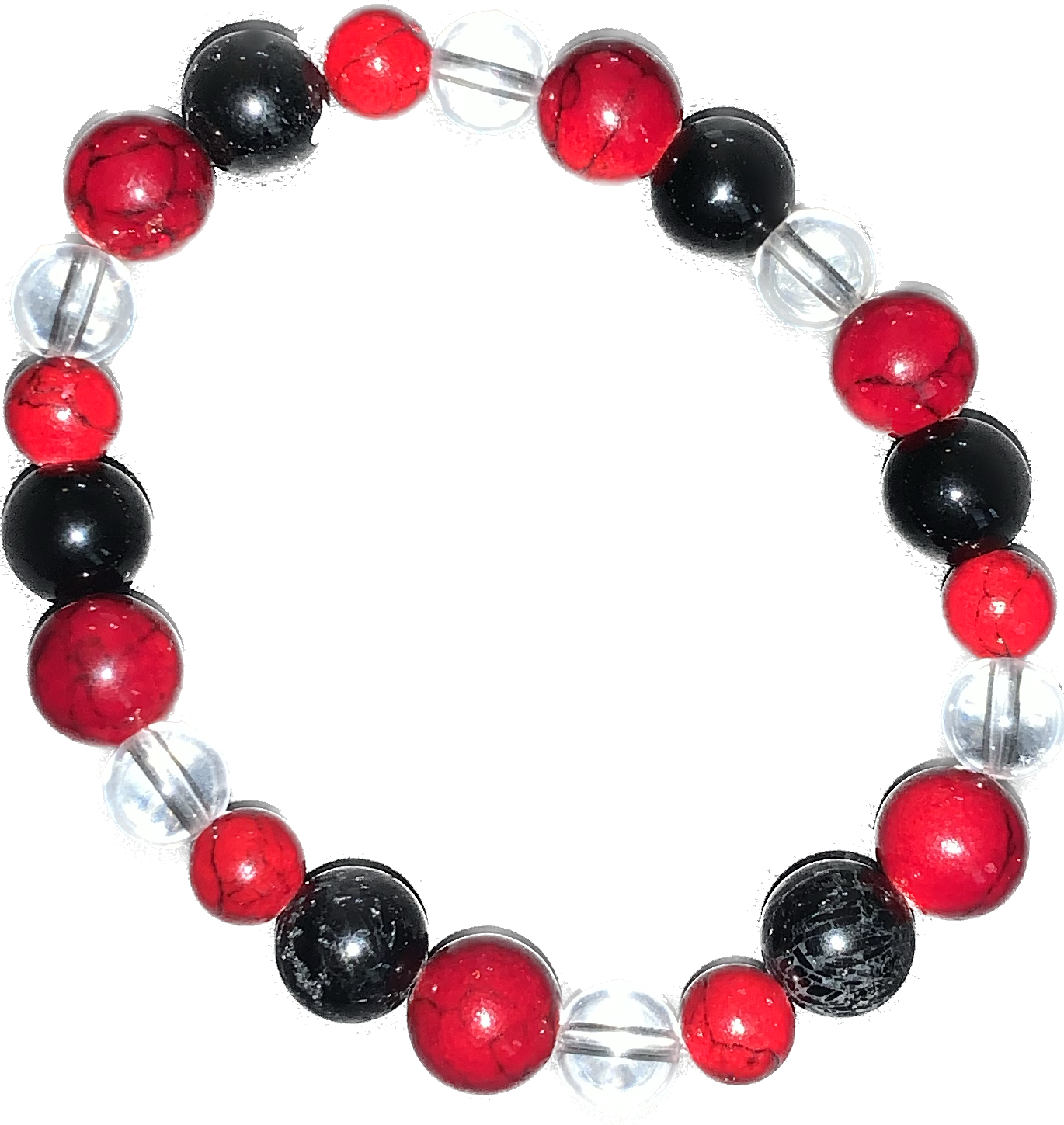 Original Red Agate, Clear Quartz, & Black Onyx Beaded Bracelet