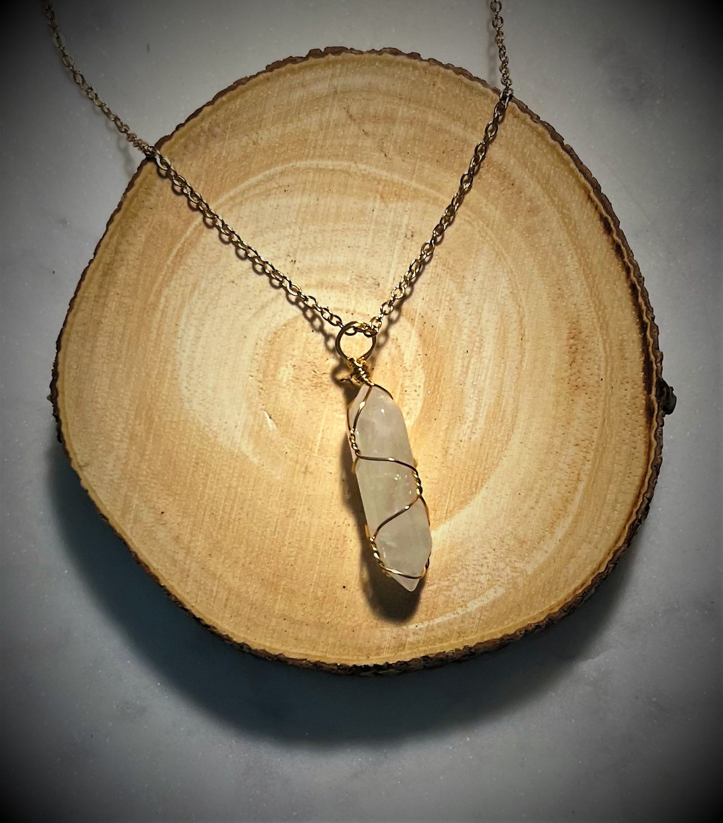 Gold Wire Wrapped Crystal Point Necklaces