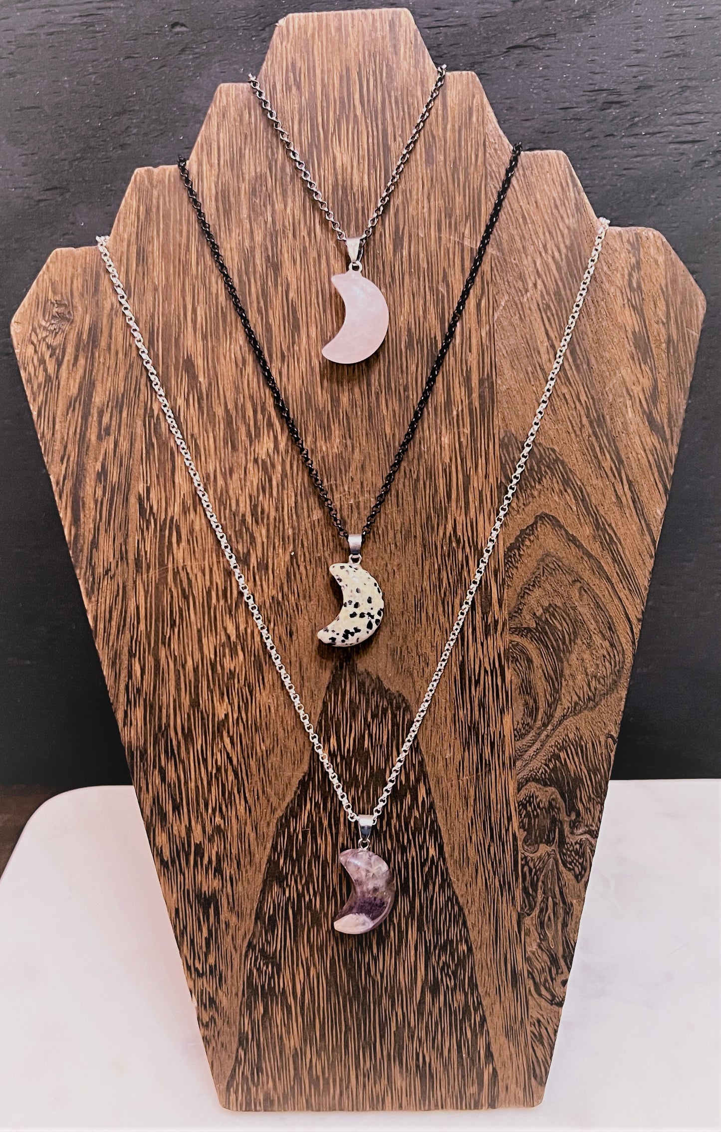 Crescent Moon Shaped Crystal Pendant Necklaces