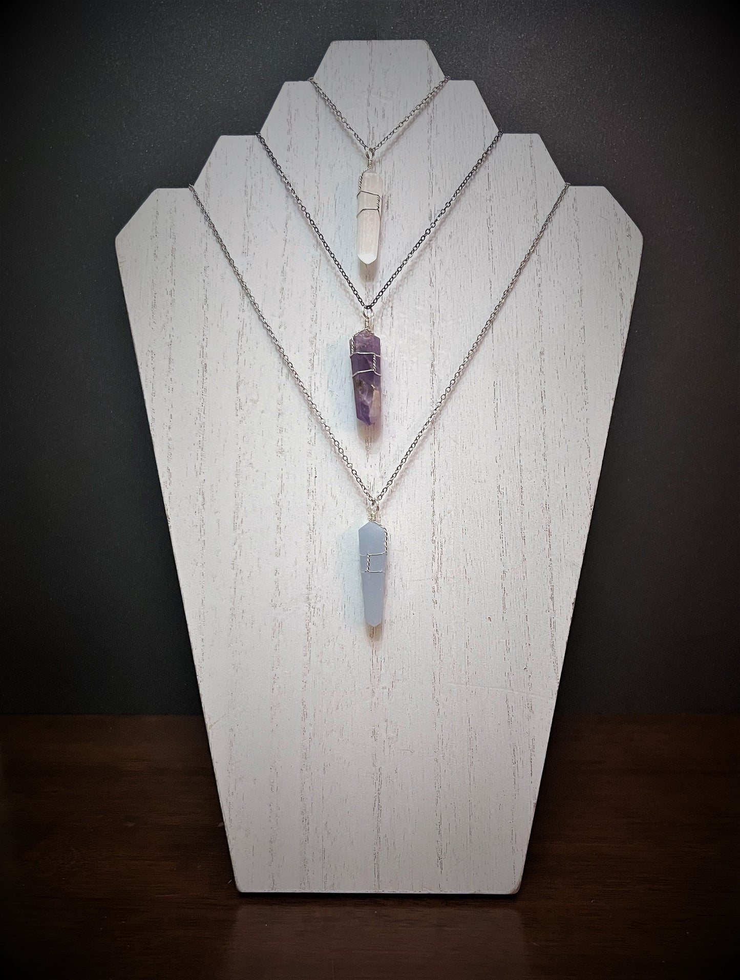 Silver Wire Wrapped Crystal Point Necklaces