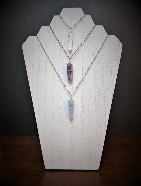 Silver Wire Wrapped Crystal Point Necklaces