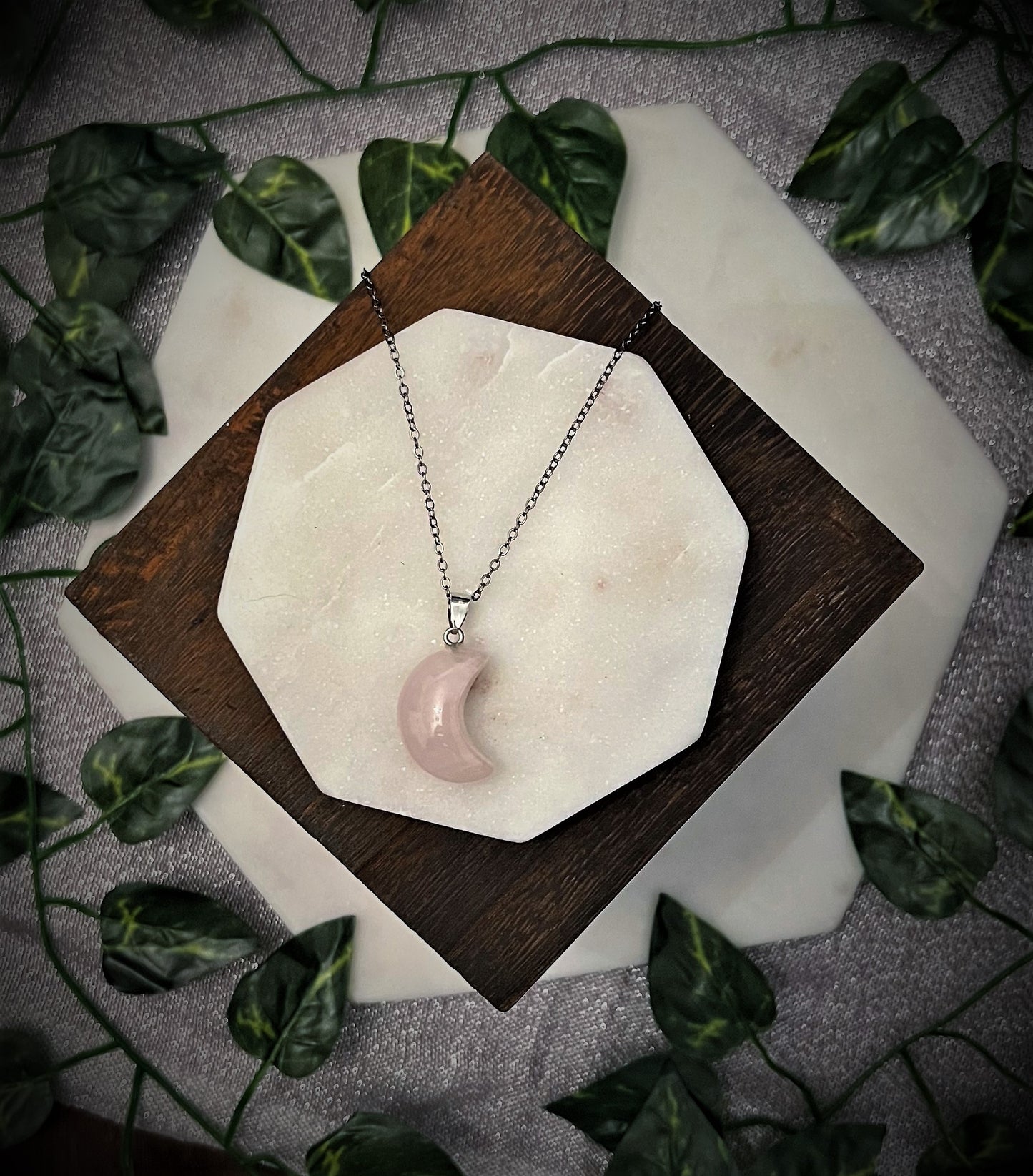 Crescent Moon Shaped Crystal Pendant Necklaces